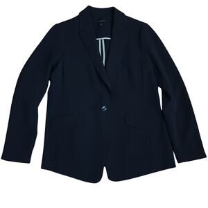 Ann Taylor Ladies Deep Navy Vegan Silk Notched One Button Blazer Size 10